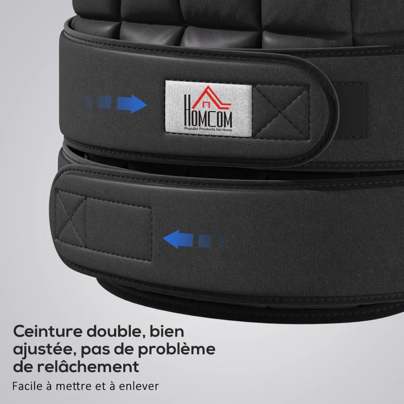 HOMCOM Gilet Lesté Réglable Veste Lestée 20 Kg Max. Poids Amovibles Entrainement Musculation Exercice Boxe Oxford Noir