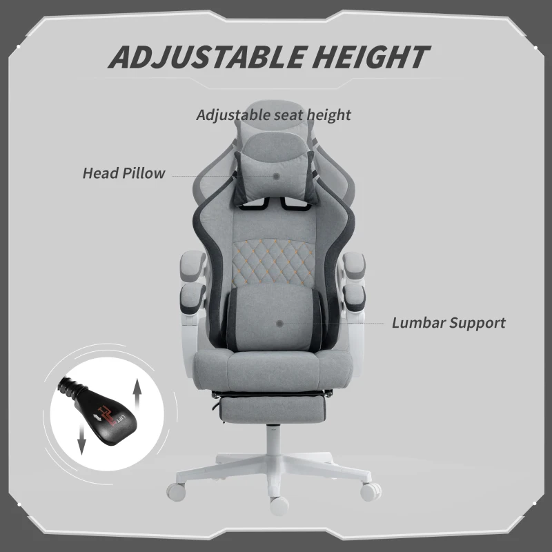 HOMCOM Gaming Chair, Gamer Computer Chair with Footrest, High Back, Lumbar Support, Adjustable Height, Swivel Wheels for Home Office, Grey