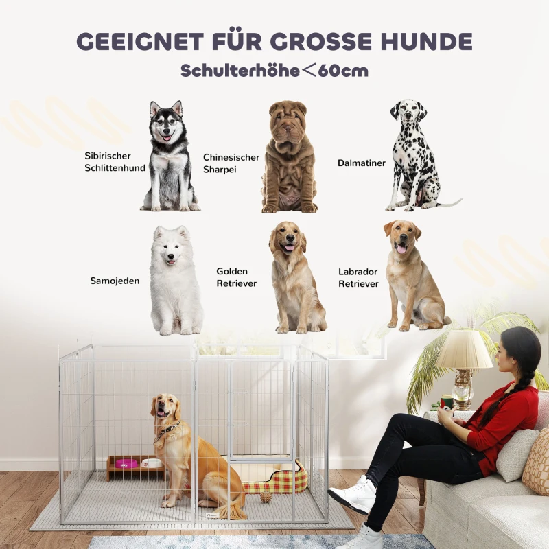 PawHut Huisdierenomheining, Hondenhek, Huisdierenspeelplaats, Flexibel Aanpasbaar, Roestvrij Staal