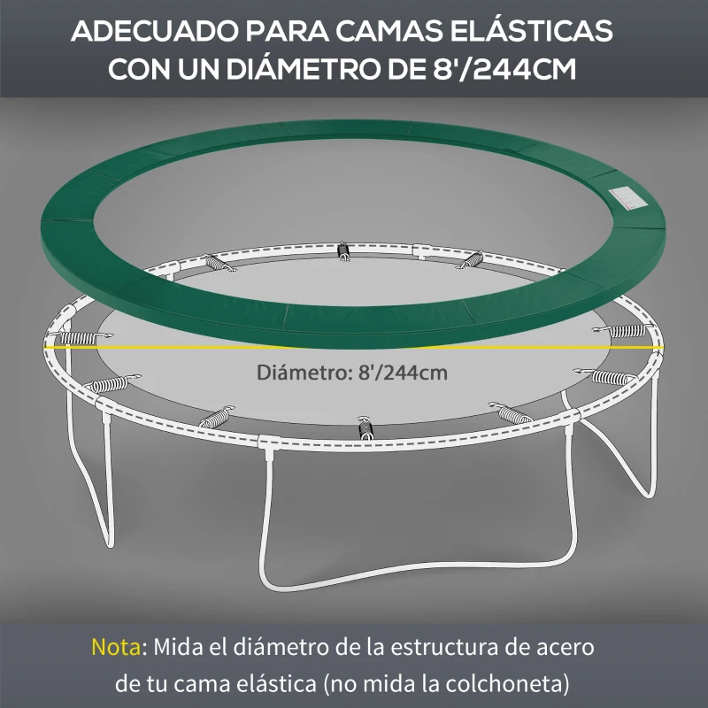 HOMCOM Cubierta de Protección Acolchada para Cama Elástica Borde de Seguridad para Trampolines con Diámetro Ø244 cm Verde