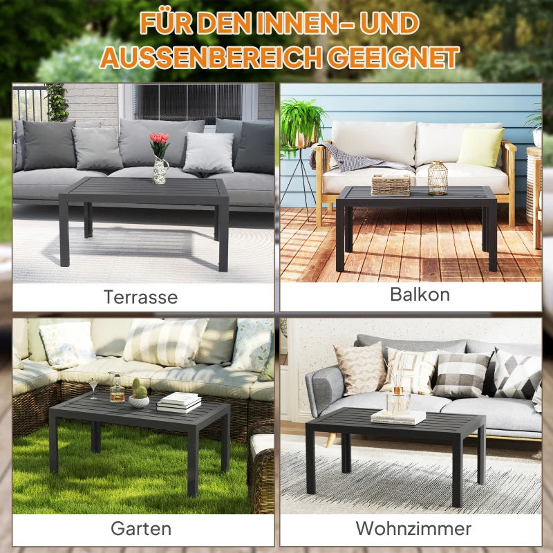 Outsunny Beistelltisch Balkontisch aus Stahl Rechteckig Kaffeetisch wetterfest Gartentisch 101,5x61x46 cm Grau