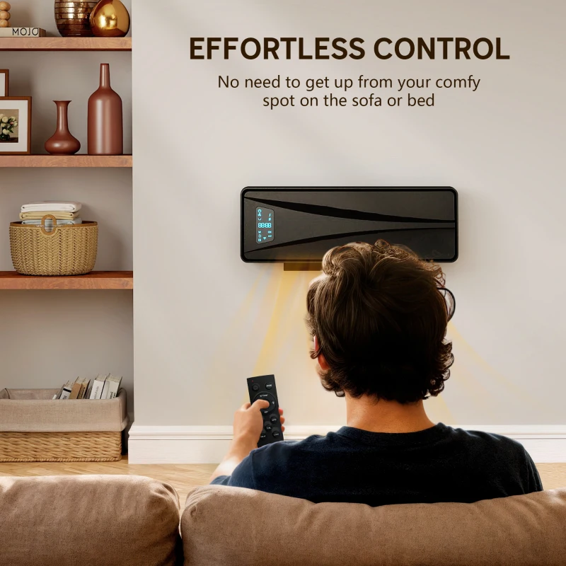 HOMCOM 2000W Ceramic Electric Heater with Fan, Adjustable Thermostat, Wall Mounted - Black