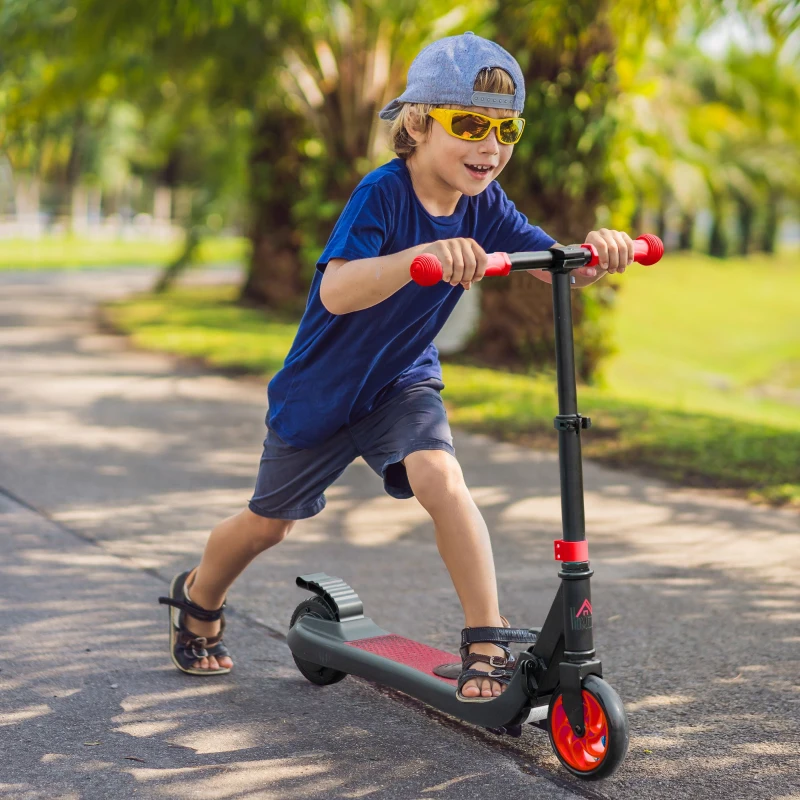 HOMCOM Trotinete Elétrica para Crianças acima de 6 Anos Trotinete Elétrica Dobrável com Altura Ajustável Bateria 24V Velocidade Máxima 8km/h Carga Máxima 50kg 71x36,5x75-80cm Vermelho