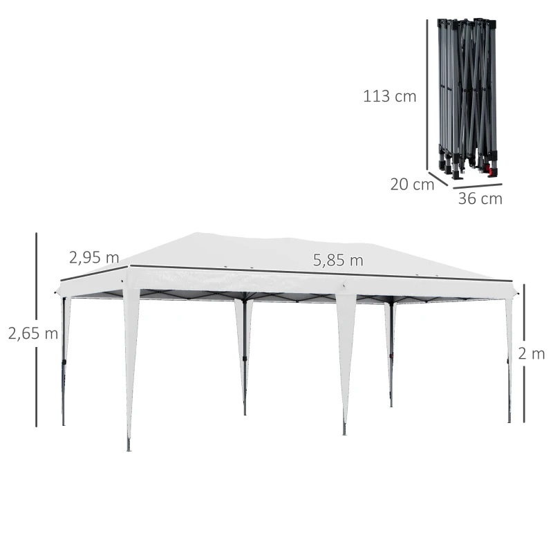 Outsunny Faltpaviljoen Tuinpaviljoen Partytent, inklapbaar, weerbestendig, 5,9 m x 2,95 m x 2 m, Wit