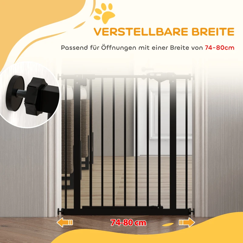 PawHut Veiligheidshek voor Huisdieren, Afscheidingshek, Beschermingshek, van Metaal en Kunststof, 74-80 cm, Zwart