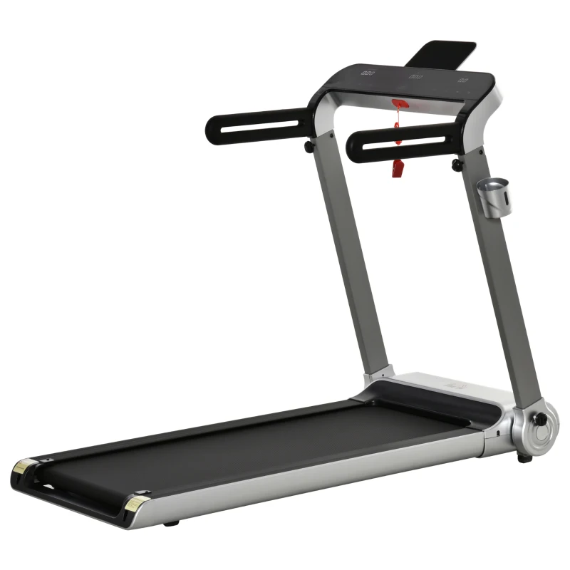 HOMCOM Tapis de course électrique pliable 1-15 km/h 735 W tapis roulant écran LED support tablette port USB bande extra-large antidérapant acier PP ABS 158 x 81 x 25 cm noir et argent