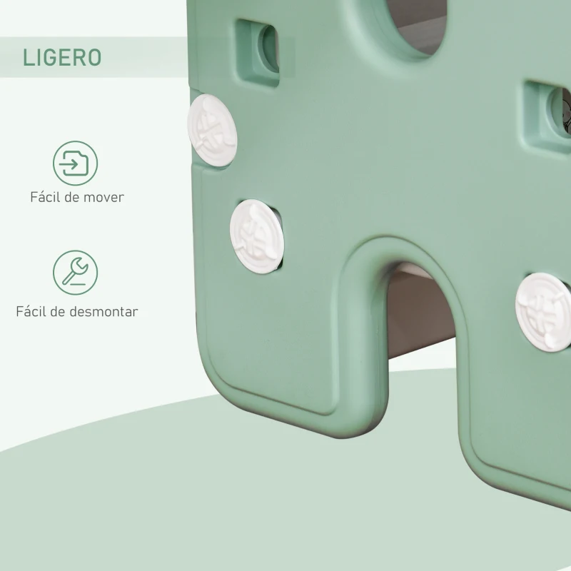 HOMCOM Juego de Mesa y Silla para Niños Pupitre Infantil 2 en 1 con 4 Estantes de Almacenaje para Libros Juguetes 150x35x62,5 cm Verde y Blanco