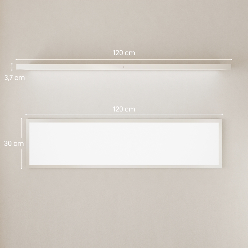 HOMCOM Conjunto de 4 Candeeiros de Teto Reguláveis em Cor com Interruptor DIP e de Parede 3000K/4000K/6000K 120x30x3,7 cm Branco