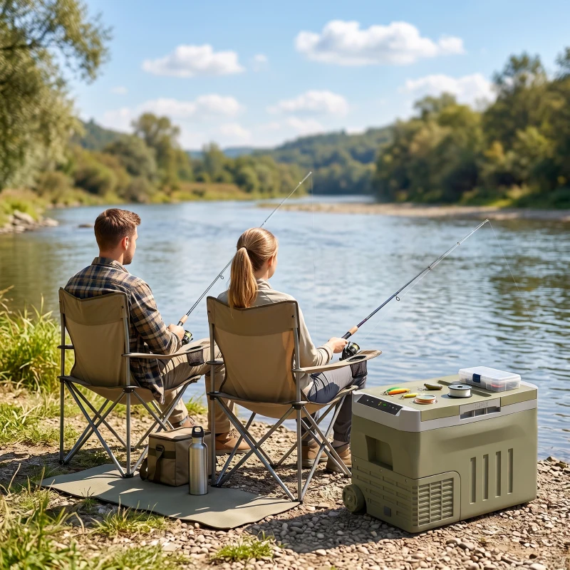 Outsunny Nevera Portátil Eléctrica 30L Refrigerador de Coche 12V/24V -20℃ a +20 ℃ con Pantalla LED Táctil 61x39x41,5 cm Verde