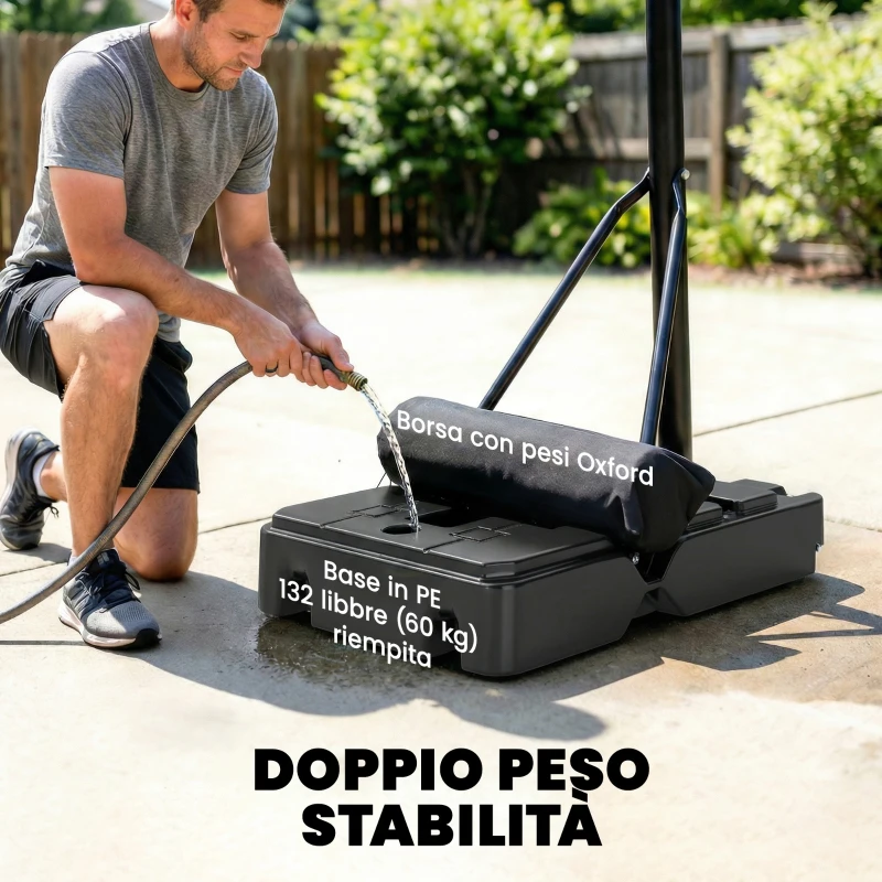 SPORTNOW Canestro da Basket per Esterni con Base Riempibile e Rotelle, in Acciaio, PE e PC, 120x120x370 cm