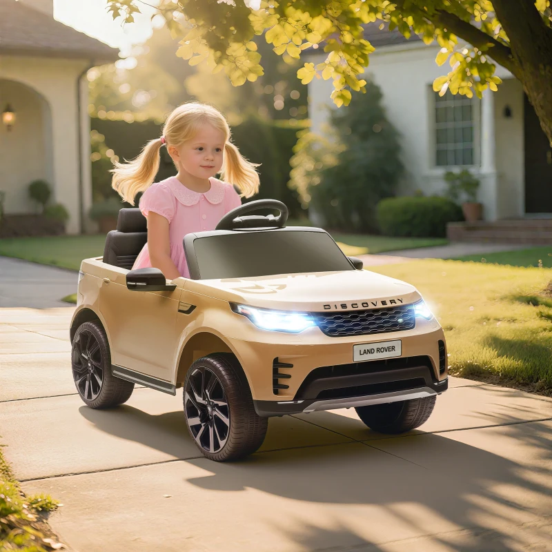AIYAPLAY Land Rover Discovery Licensed 12V Kids Electric Car with Remote, 4 Wheel Suspension, Slow Start, Lights, Music, Khaki