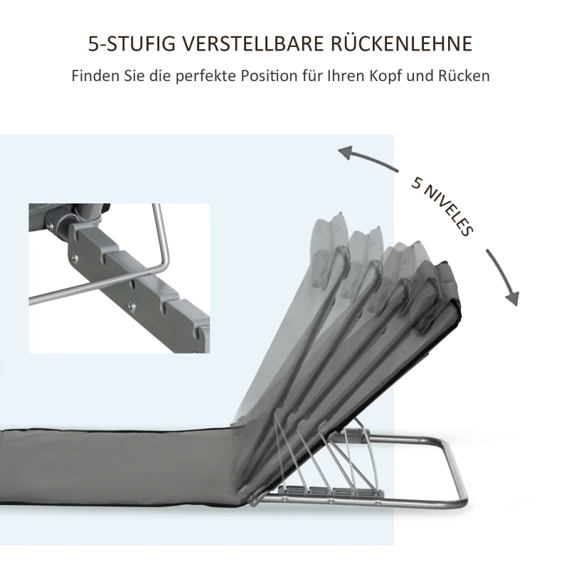 Outsunny 2-delige Strandmat Set, Verstelbaar, Opvouwbaar, 124L x 53B x 35-45H cm, Grijs