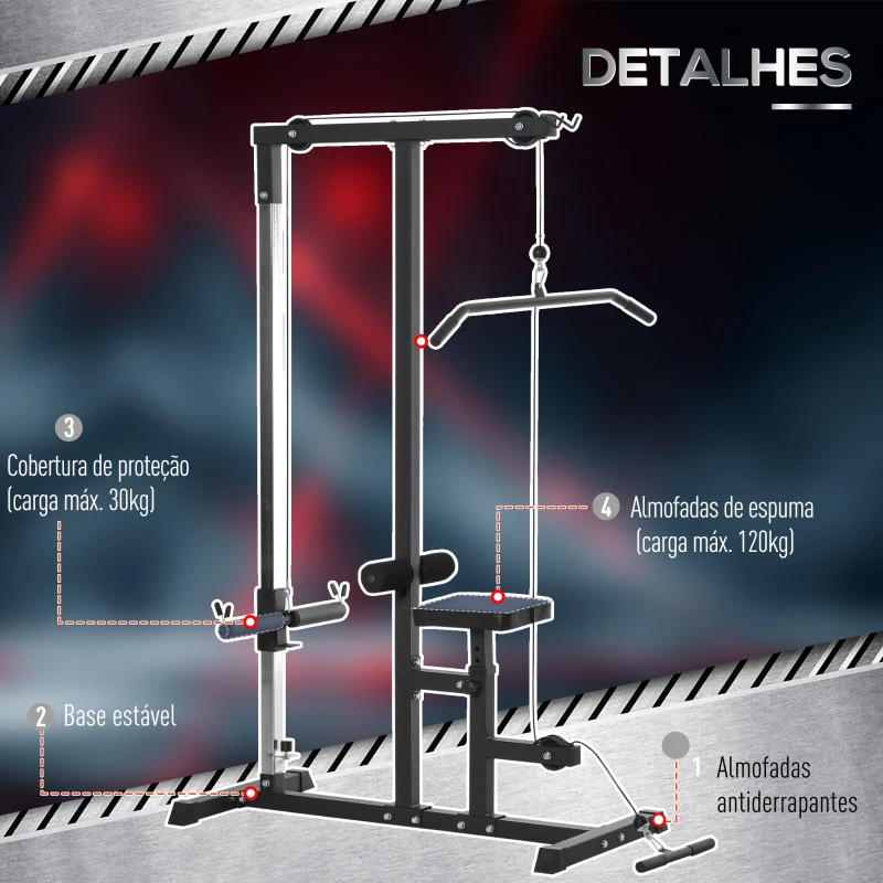 HOMCOM Máquina de Musculação Estação de Treinamento com Poleia e Assento Ajustável em Altura para Treinamento em Casa Academia Escritório Carga Máxima 100kg 107x120x190cm Preto
