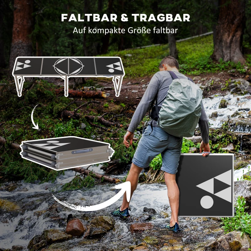 Outsunny Campingtisch, klappbar, leicht, höhenverstellbar, Aluminiumrahmen, 240 x 60 x 54/62/70 cm, Schwarz