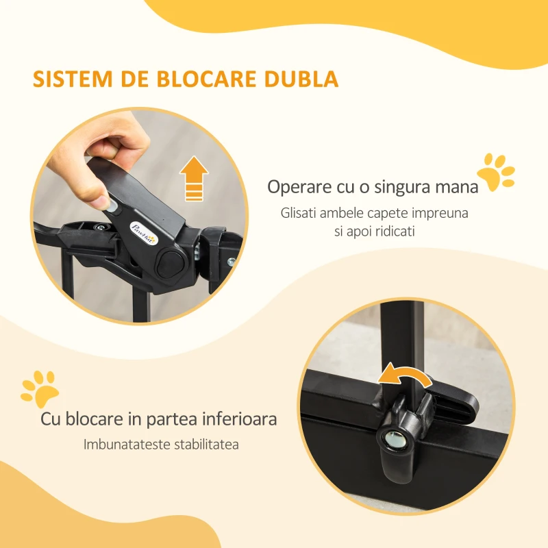 PawHut Poartă pentru câini de talie medie și mică cu închidere automată, 74-105x76,2 cm, negru