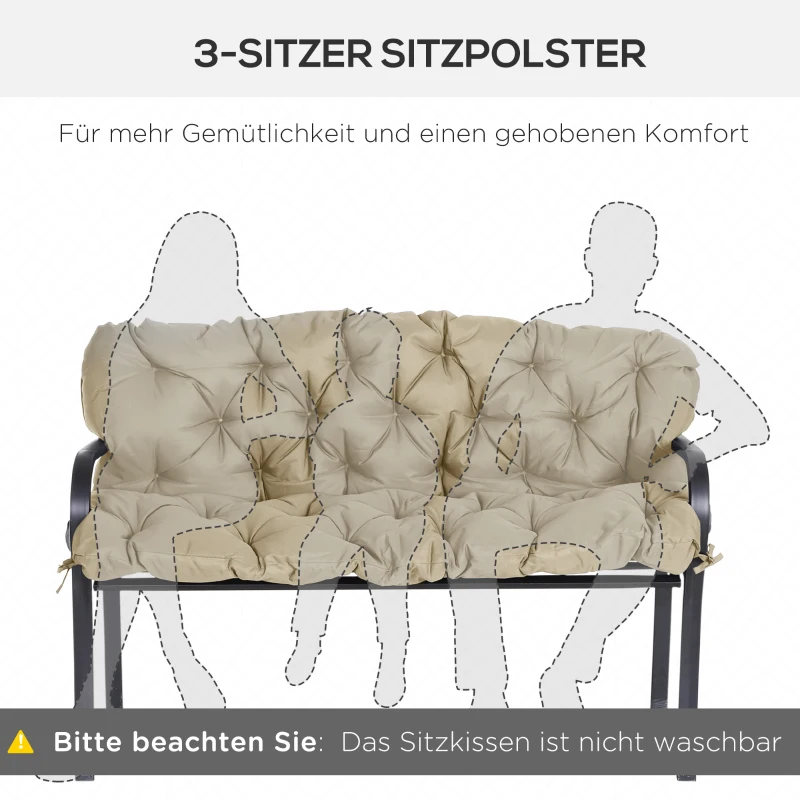 Outsunny 3-zits bankkussen 150x98x8 cm bankkussen met bandjes, bankpolster voor tuinmeubelen Hollywoodschommel, Khaki