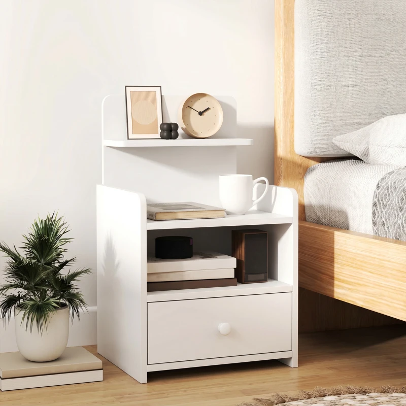 HOMCOM Bedside Cabinet, Bedside Table with Drawer and Shelf for Living Room, White