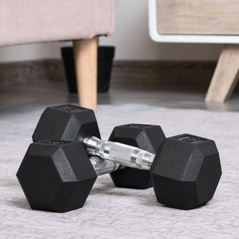 HOMCOM Rubber Dumbbell Sports Hex Weights Sets Home Gym Fitness Hexagonal Dumbbells Kit Weight Lifting Exercise (2 x 4kg)