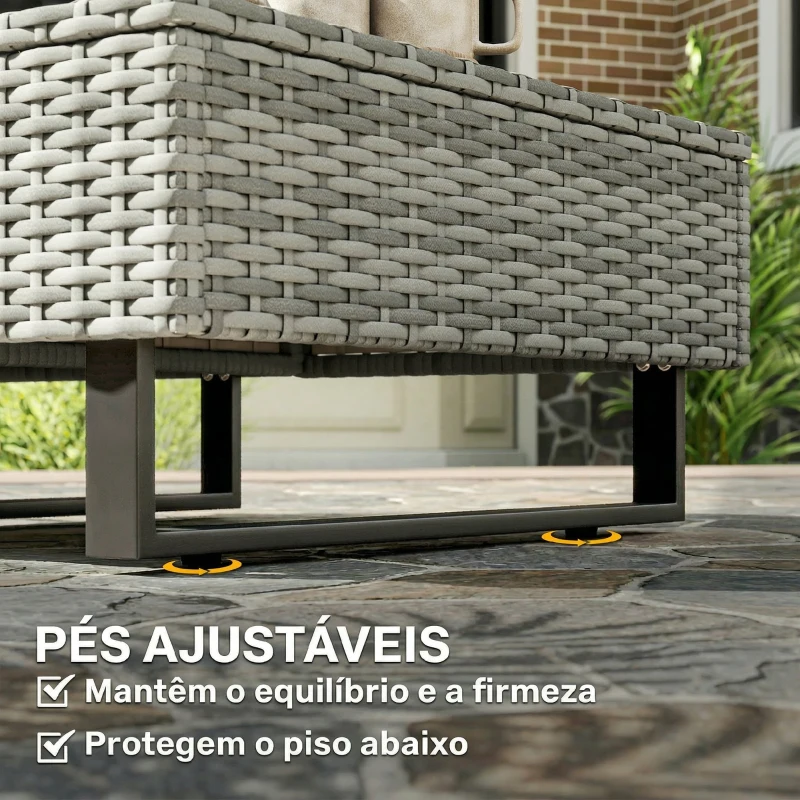 Outsunny Conjunto de Jardim em Vime PE de 3 Peças com Encosto Ajustável Sofá de 3 Lugares Sofá de 2 Lugares e Mesa Cinzento