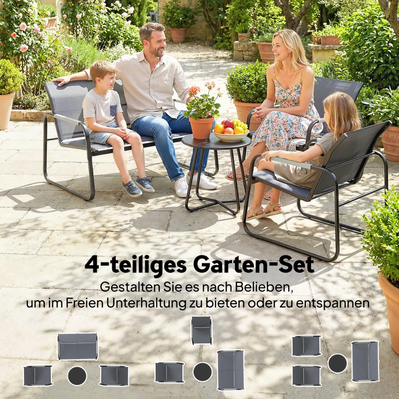 Outsunny Tuinmeubelset zitgroep voor 4 personen ademend tuinlounge met 2-zitsbank 2 stoelen touwdesign ronde tafel voetpads