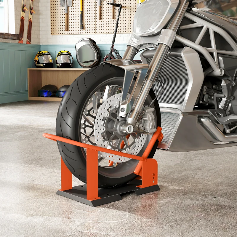 HOMCOM Motorstandaard voor 38,1-53,34 cm, 381-533,4 mm voorwiel, verstelbare wielklem 816,5 kg draagvermogen Oranje
