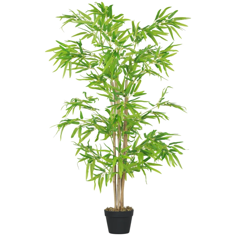 Outsunny Kunstmatige Bamboe, Kunstplant, Decoratieve Plant met Pot, Kunstboom, Boomdecoratie, 150 cm