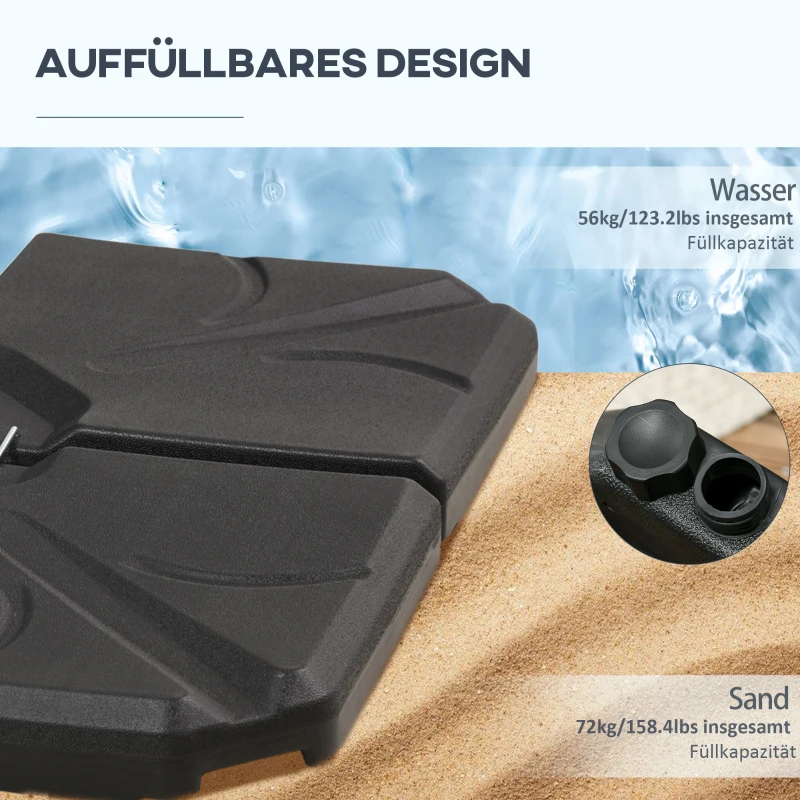 Outsunny Gewichtsbases voor Parasolstandaard, Vulbaar met Water en Zand, Kunststof, 103L x 103B x 8,3H cm, Zwart