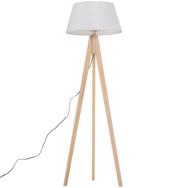 HOMCOM Lampada da Terra con Treppiede Paralume in Tessuto, Altezza 146 cm, Supporto Lampadina E27, Crema, 52x52x146 cm