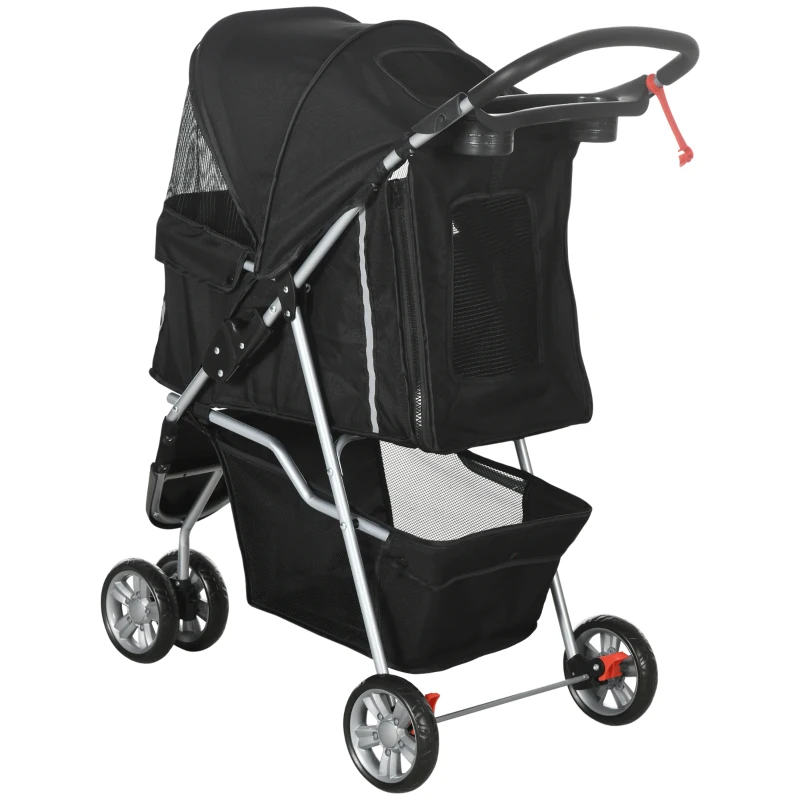 PawHut Passeggino per Cani Piccoli Pieghevole con Ruote Girevoli e Freno, 75x45x97 cm, Nero