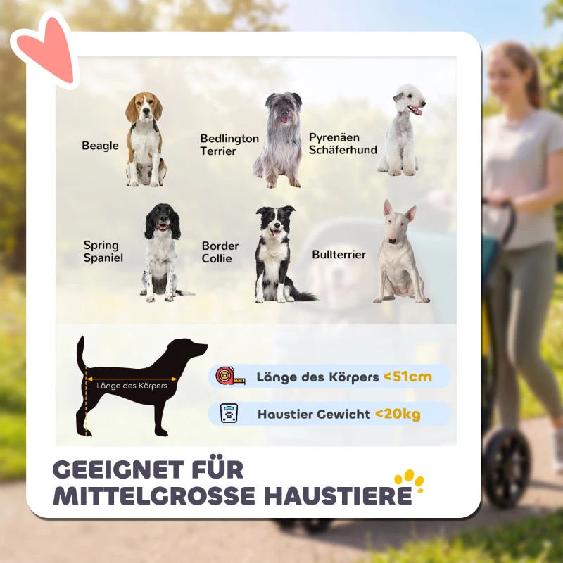 PawHut Hundewagen Faltbar Hundebuggy bis 20kg mit Kissen, Netzfenstern, Rückentasche, 92 x 63 x 95 cm Dunkelgrün