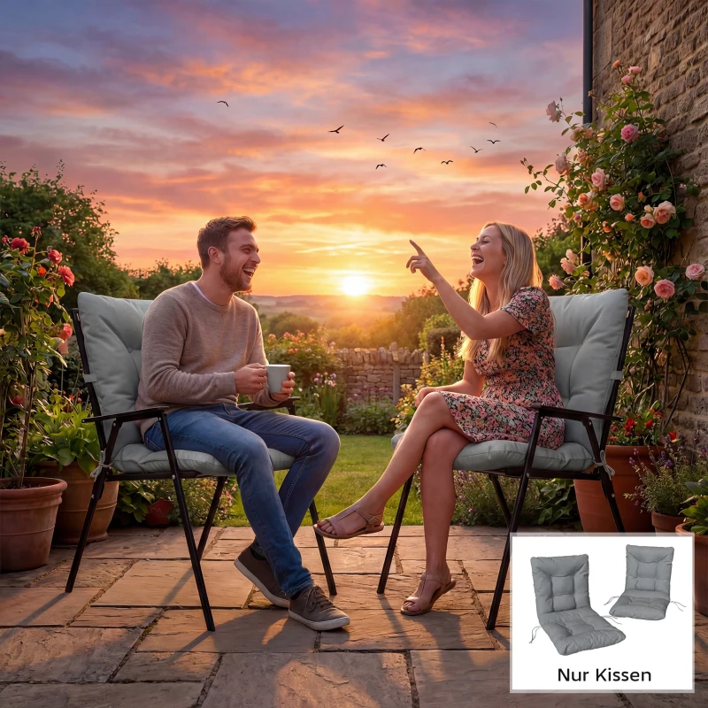 Outsunny Outdoor-Sitzkissen mit Rückenlehne und Bändern, wasserabweisende Polster für drinnen und draußen, Hellgrau