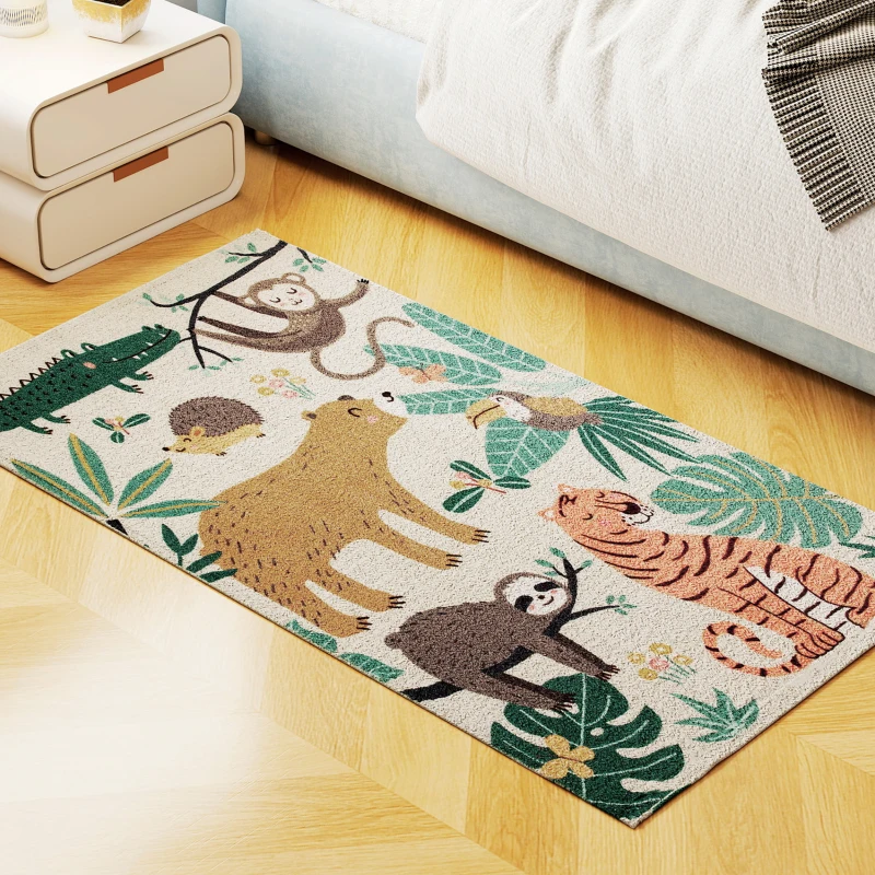 HOMCOM Fleece tapijt met junglepatroon, onderhoudsvriendelijk, Crèmekleurig + Kleurrijk