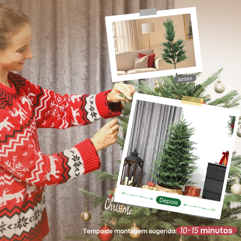 HOMCOM Árvore de Natal Artificial 150 cm com 1186 Ramos Densos Suporte Metálico Dobrável para Interior Verde