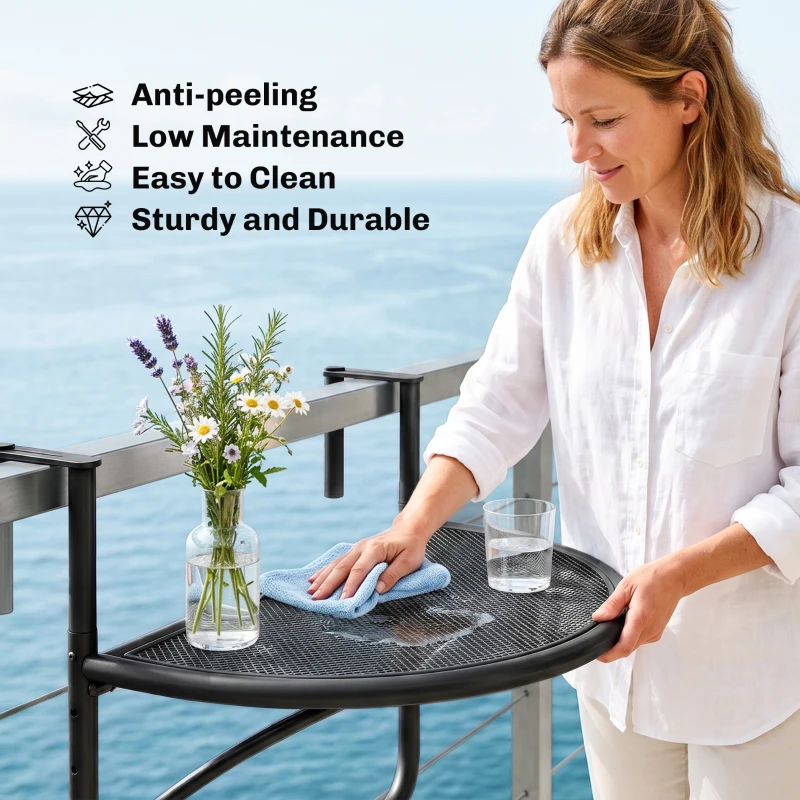 Outsunny Semi-Circular Attachable Balcony Hanging Coffee Table Adjustable Side Metal Table