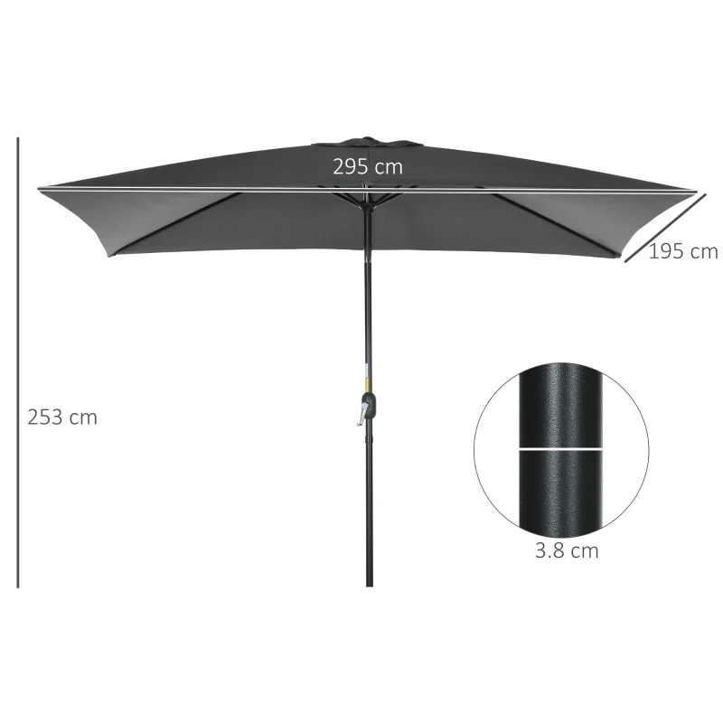 Outsunny 3x2m Garden Parasol Umbrella with Aluminium Pole, Tilt and Crank, Rectangular Outdoor Table Parasol Sun Shade for Patio, Black
