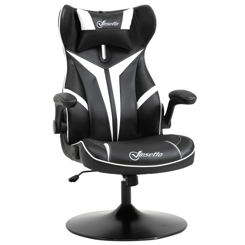 Vinsetto Gaming Stuhl ergonomischer Gamer Stuhl mit Kopfstütze und höhenverstellbar Gamingstuhl Bürostuhl mit Wippfunktion Schwarz+Weiß