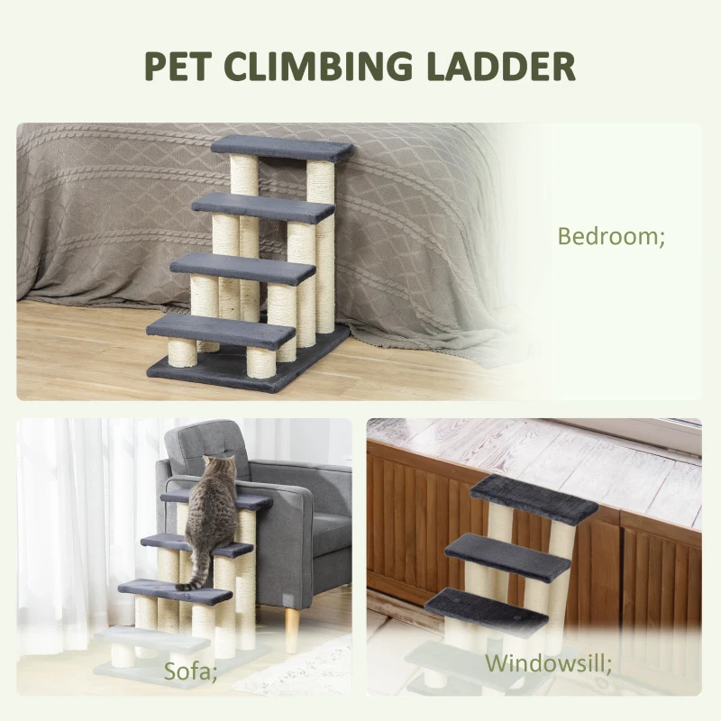 PawHut Dierentrap kattentrap hondentrap trap voor katten honden 4 treden grijs