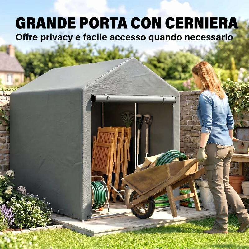 Outsunny Carpa de Jardín para Bicicletas 1,2x1,8x1,65 m con 2 Habitaciones Puerta con Cremallera Impermeable Anti-UV Gris Claro
