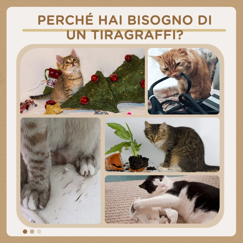 PawHut Albero Tiragraffi per Gatti Alto 136 cm con Cuccia Rimovibile, Casetta e Lettino, Pali in Iuta, Beige
