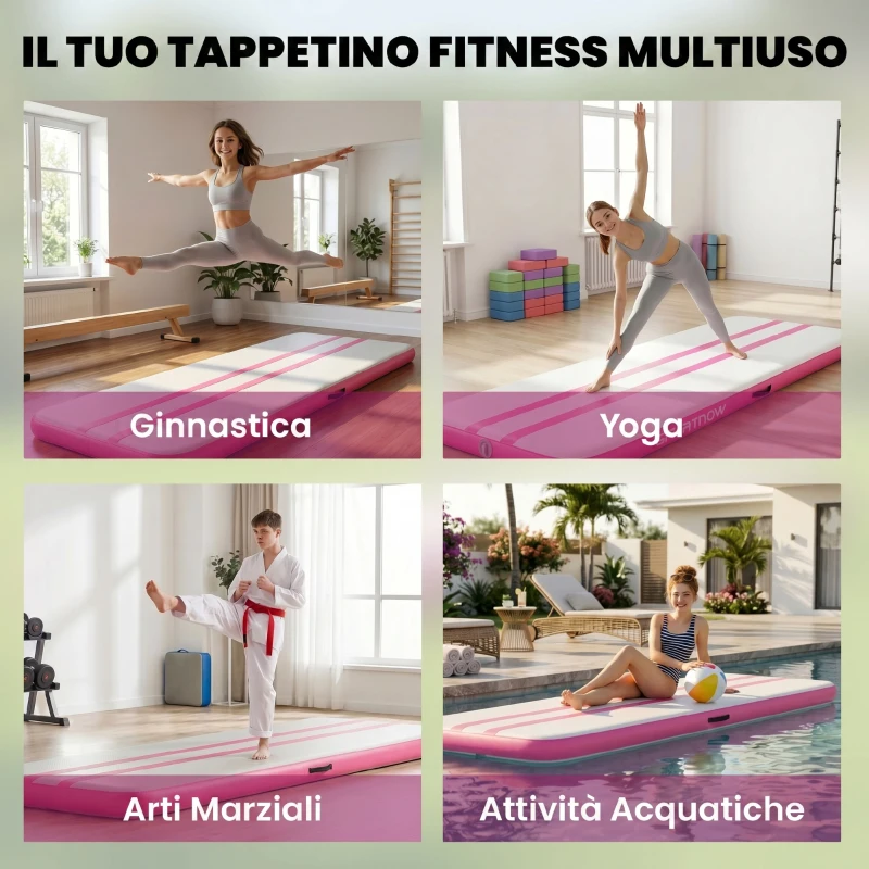 SPORTNOW Tappetino Gonfiabile per Ginnastica, 3,05 m con Pompa Elettrica e Borsa