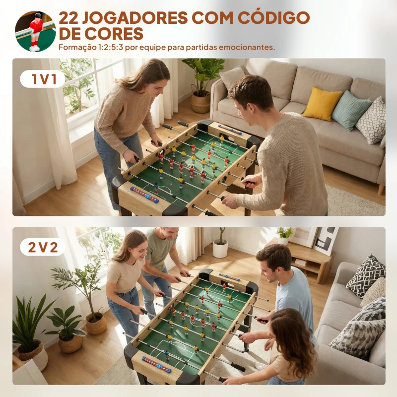 SPORTNOW Mesa de Matraquilhos de 92 cm com 22 Jogadores 2 Bolas Marcadores Manuais Pegas Antiderrapantes Madeira