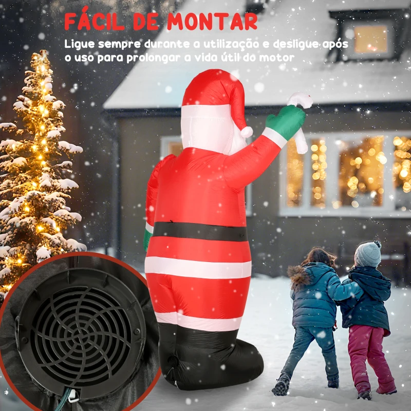 Outsunny Pai Natal Insuflável 240 cm com Bastão Luzes LED e Inflador Elétrico Decoração Natalícia para Exteriores e Interiores Multicor