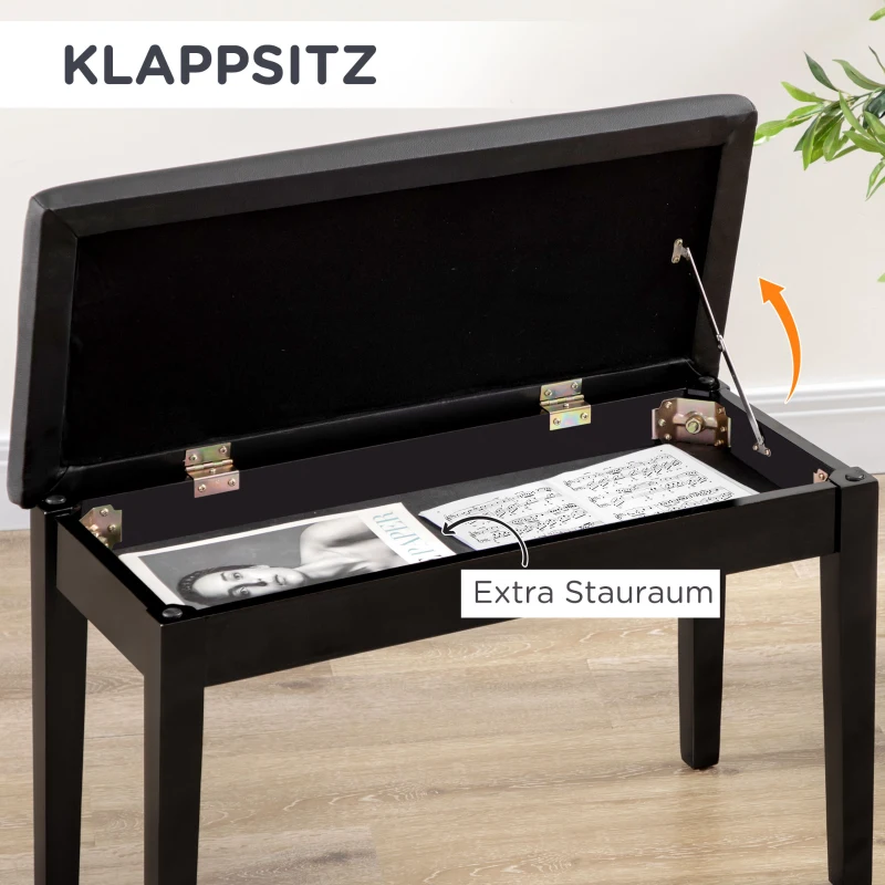 HOMCOM Piano bank, pianobank voor 1 persoon, gestoffeerd, houten poten, zwart.