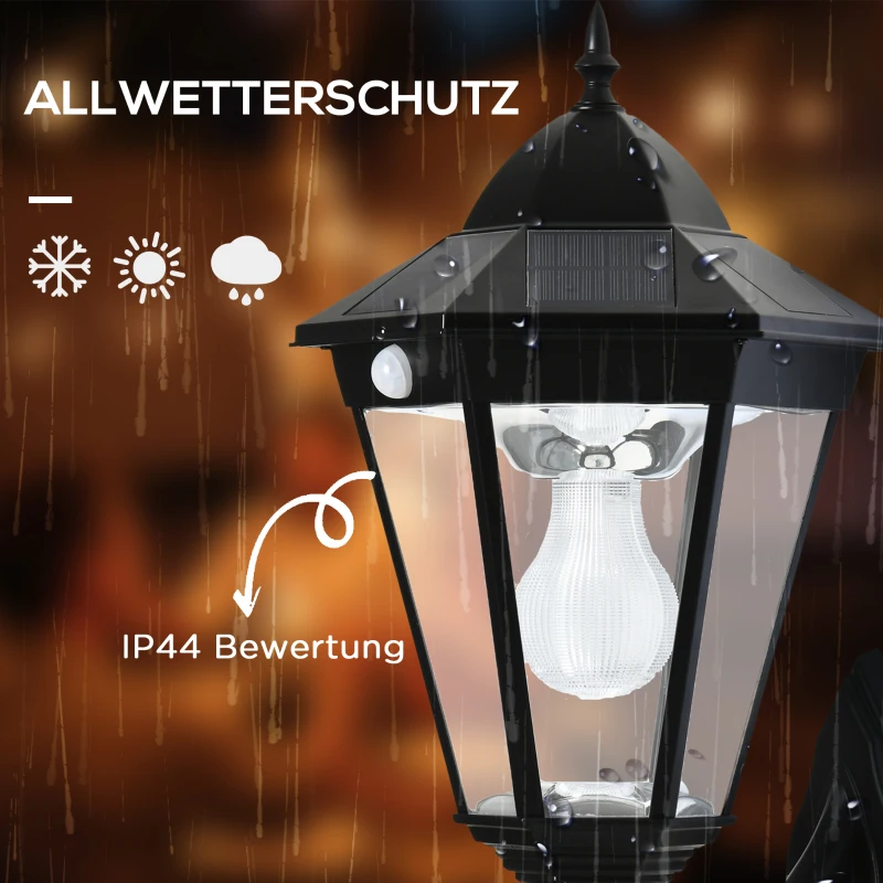 Outsunny Wandleuchte Wandlampe Terrassenleuchte Gartenlampe mit Lichtsteuerung Solarbetrieben Pavillon Zelt Outdoor Gartenbeleuchtung Schwarz 23 x 26 x 47 cm