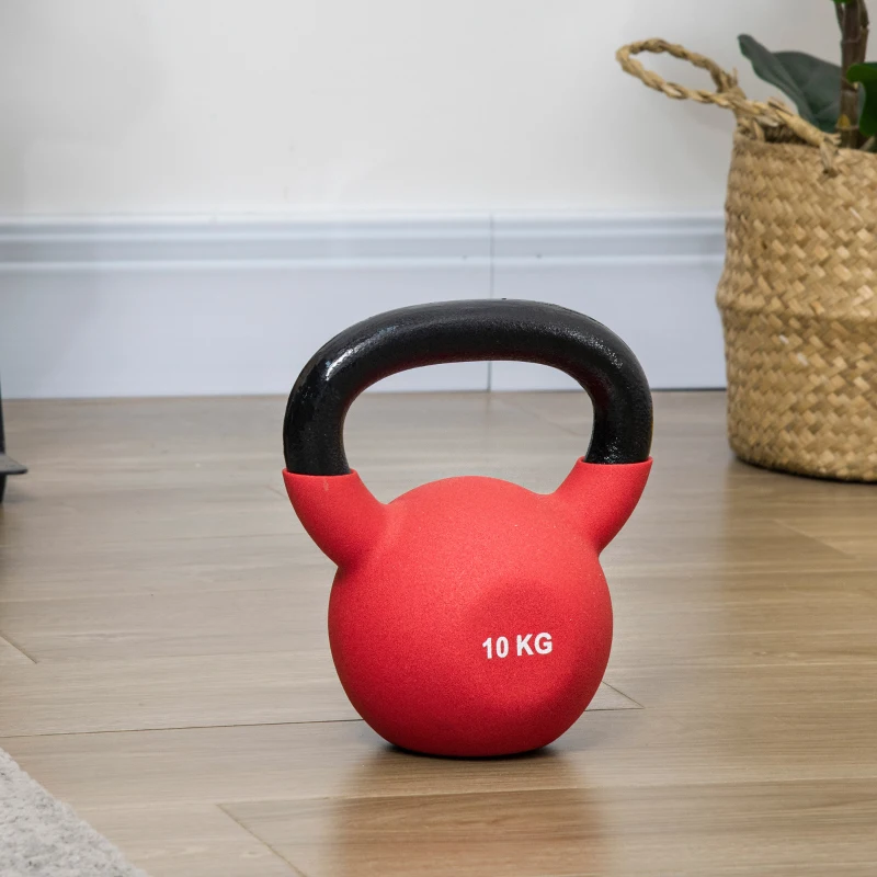 HOMCOM Kettlebell 10 kg en métal poids pour entraînements avec poignée antidérapante et fond plat 19x12x22cm rouge et noir