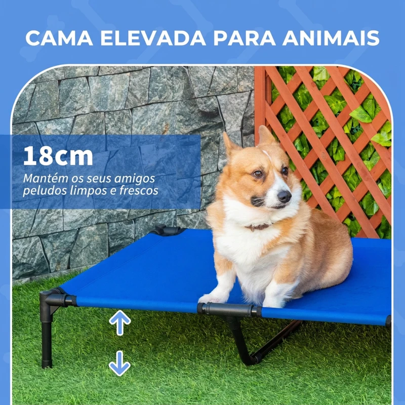 PawHut Cama Elevada para Cães com Tecido Oxford e Estrutura de Metal para Interior e Exterior 92x76x18 cm Azul