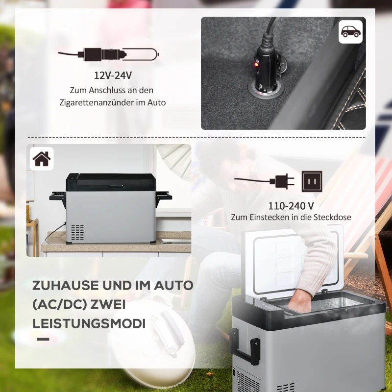 Outsunny Koelbox met stekker 50L LCD Display 2 Modi Compressor voor Auto Reizen en Boot Camper, Grijs en Zwart