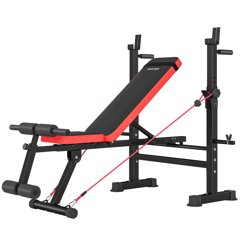 SPORTNOW Banco de Musculação Multifuncional com Suporte para Barra Ajustável e Encosto Regulável para Casa ou Ginásio