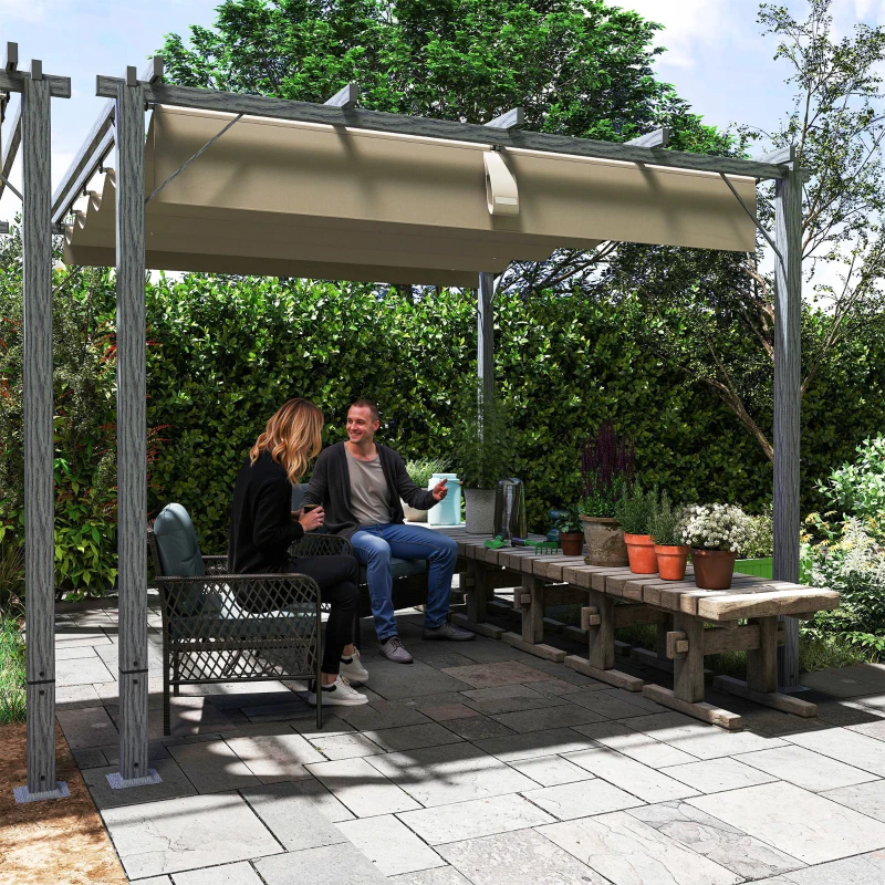 Outsunny 3 x 3 m Tuinpergola, Verstelbare Terrasoverkapping met Aluminium Frame, UPF30+ Zonbescherming, Grijs