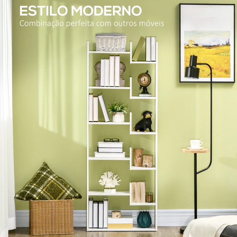 HOMCOM Estante para Livros de 6 Níveis Estante com 11 Compartimentos Abertos Anti-Tombo 61x21,6x162,6cm Branco